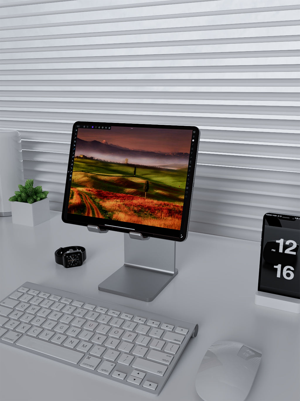 Ergonomic Tablet Stand Holder - Elevate Your Workspace with Universally Compatible Design, Fits iPad Pro, iPhone, and Android Devices, and Frees Up Desk Space