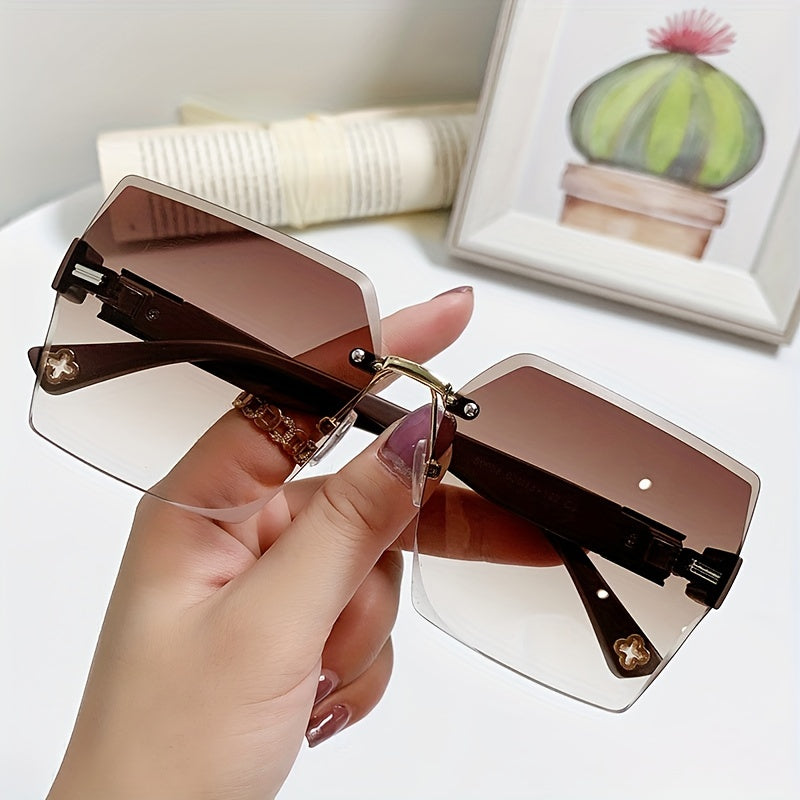Frameless Fashion Glasses Vintage Ladies Stylish Design Oversized Square Fashion Glasses For Women Luxury Fashion Glasses Sun Protection Lenses