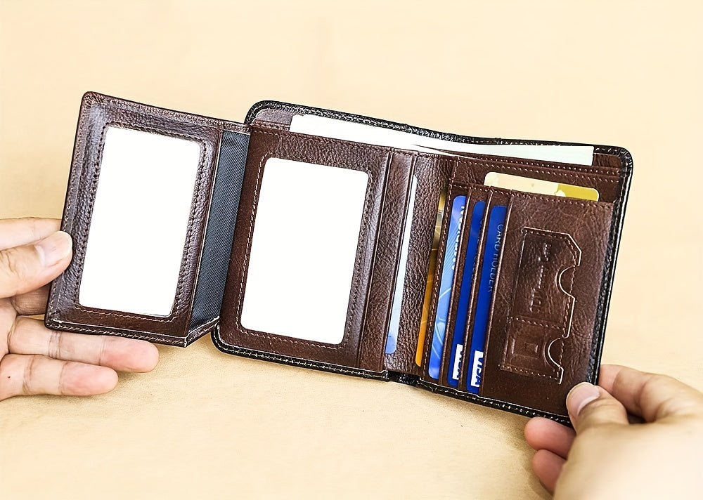 1pc Genuine Leather Rfid Blocking Wallets For Men, Retro Thin Short Multi-functional ID Credit Card Holder, Gifts To Men On Valentine's Day