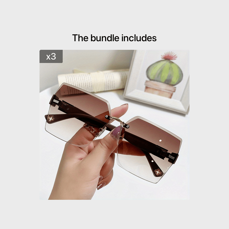 Frameless Fashion Glasses Vintage Ladies Stylish Design Oversized Square Fashion Glasses For Women Luxury Fashion Glasses Sun Protection Lenses