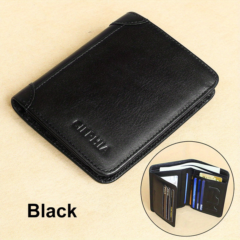 1pc Genuine Leather Rfid Blocking Wallets For Men, Retro Thin Short Multi-functional ID Credit Card Holder, Gifts To Men On Valentine's Day