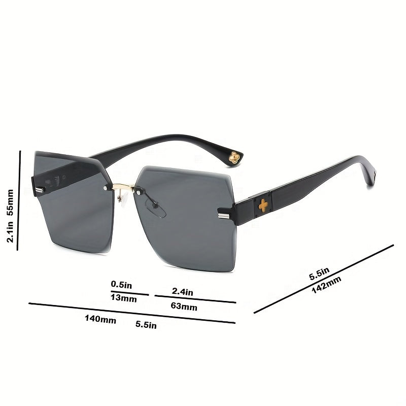 Frameless Fashion Glasses Vintage Ladies Stylish Design Oversized Square Fashion Glasses For Women Luxury Fashion Glasses Sun Protection Lenses