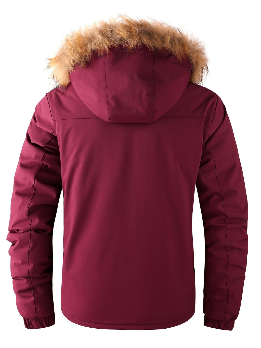 Men'S Winter Windbreaker Jacket with Warm Hood - Maroon Zip-Up Outdoor Coat, Stand Collar, Multiple Pockets, Casual Sporty Design for Cold Weather, Winter Jacket