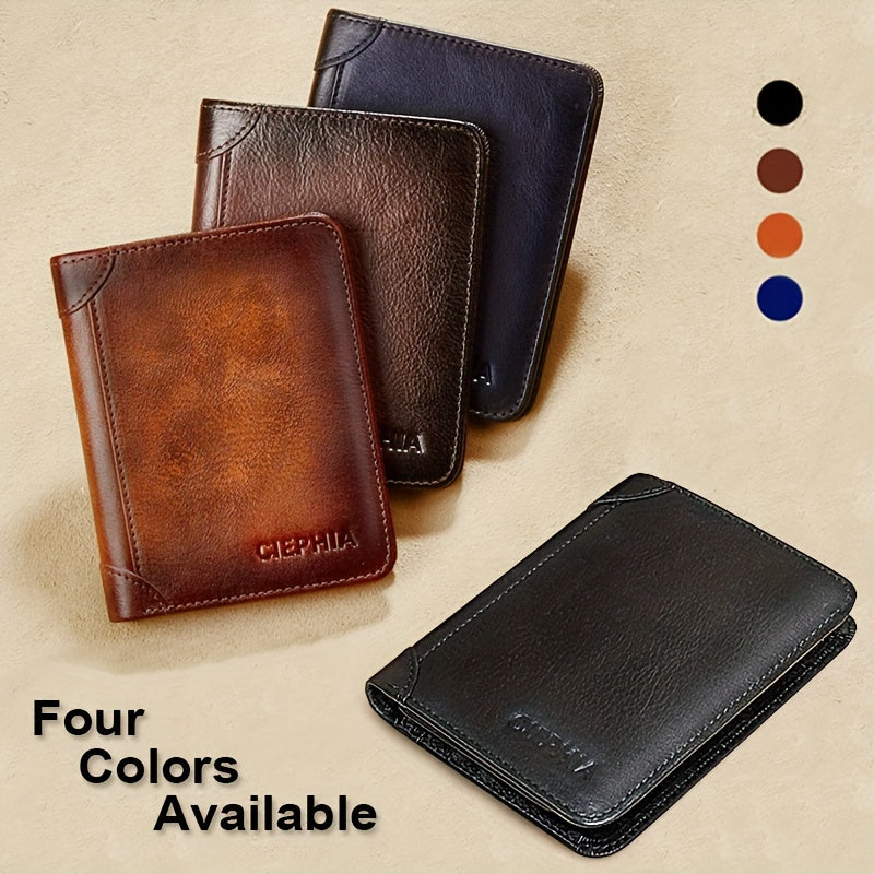 1pc Genuine Leather Rfid Blocking Wallets For Men, Retro Thin Short Multi-functional ID Credit Card Holder, Gifts To Men On Valentine's Day