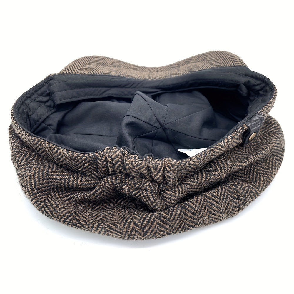 Men's Retro Beret Mafia Movie Cosplay Wool Blend Vintage Herringbone Tweed Casual Newsboy Hat Flat Cap