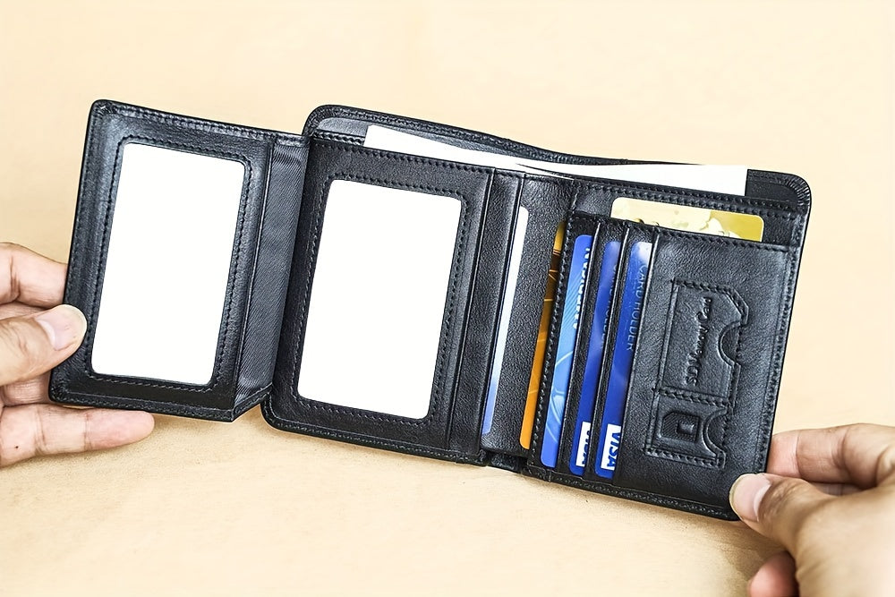 1pc Genuine Leather Rfid Blocking Wallets For Men, Retro Thin Short Multi-functional ID Credit Card Holder, Gifts To Men On Valentine's Day