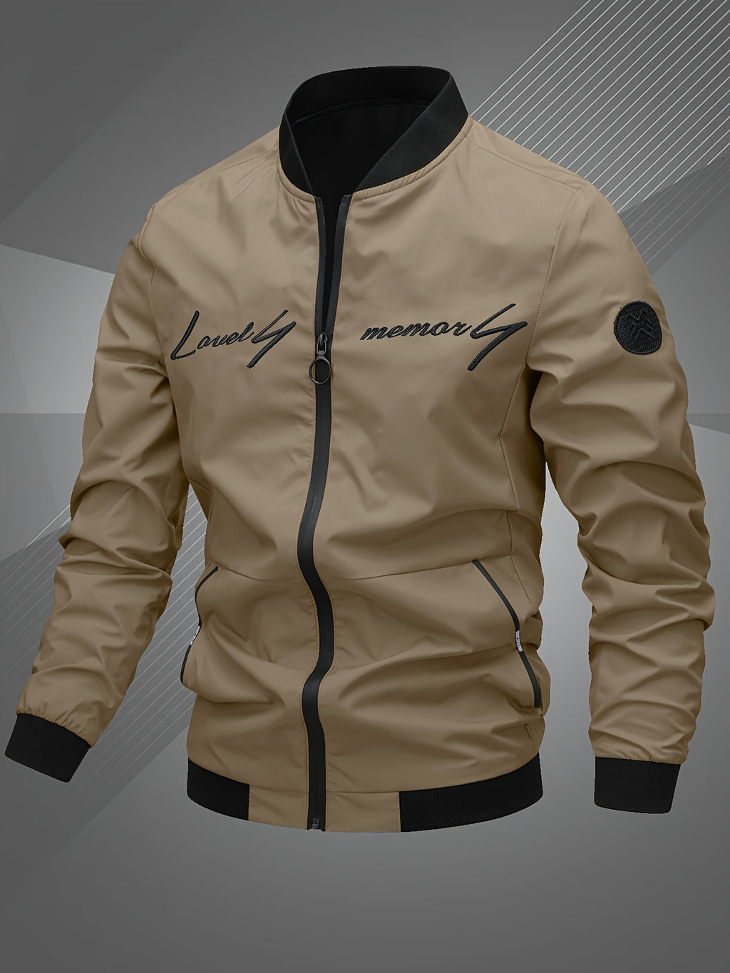 Men'S Letter Embroidered Casual Bomber Jacket