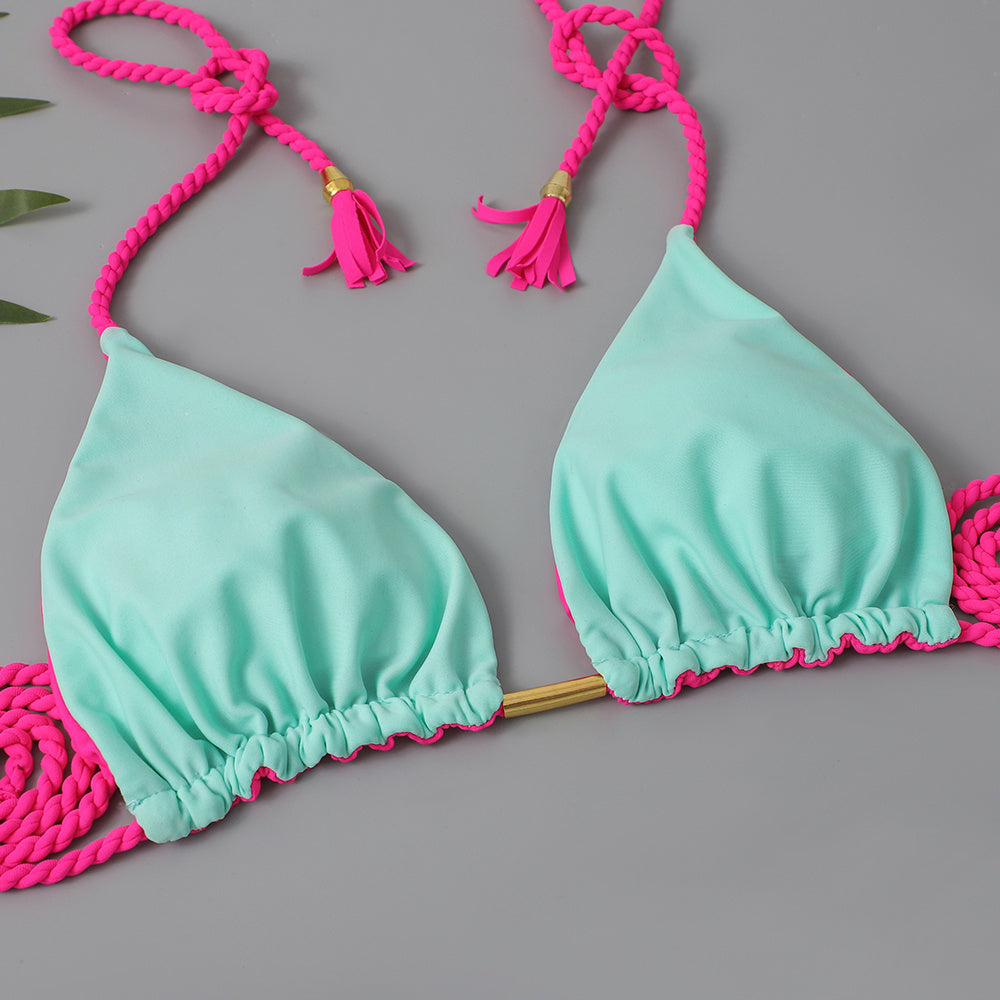 Triangle Halter Neck Bikini Sets, V Neck Tie Back Tie Side Backless High Cut Two Pieces Swimsuit, Women's Swimwear & Clothing Koningsdag/King's Day