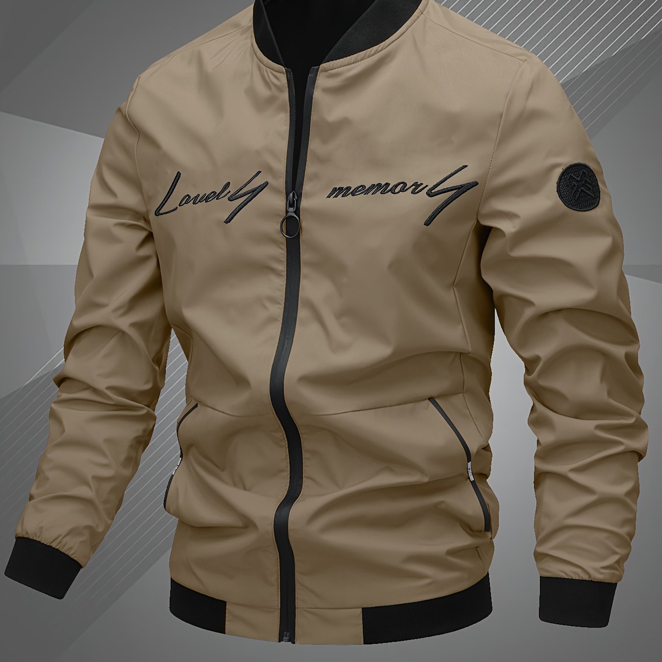 Men'S Letter Embroidered Casual Bomber Jacket