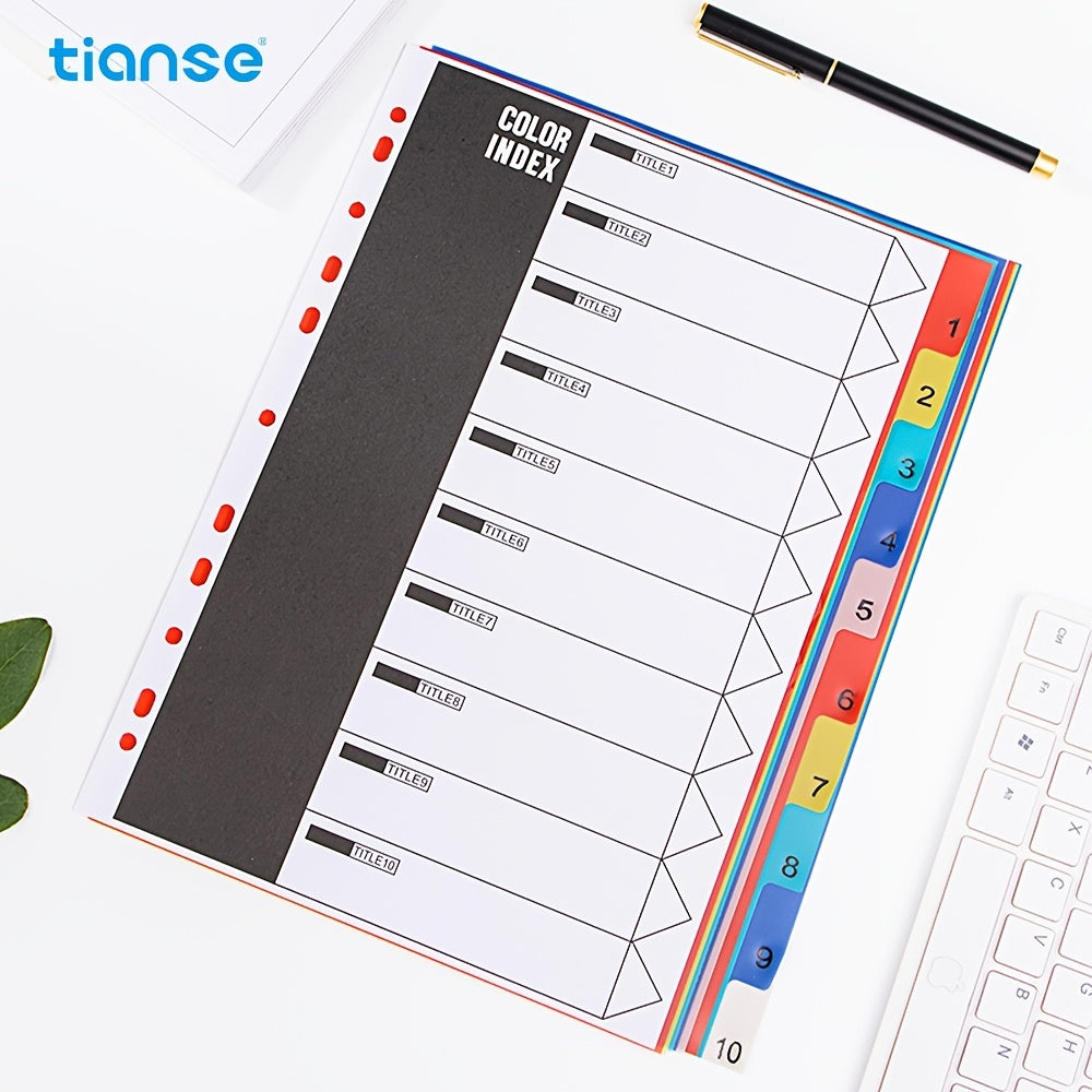 1pc A4 Refill Papers Divider Index Page 11 Holes Inserts 10 Pages (Flexible Adjustment For 2-Hole, 3-Hole, 4-Hole) For A4 Binder Refillable Journals Notebooks, Loose Leaf Paper With Neon Page Markers