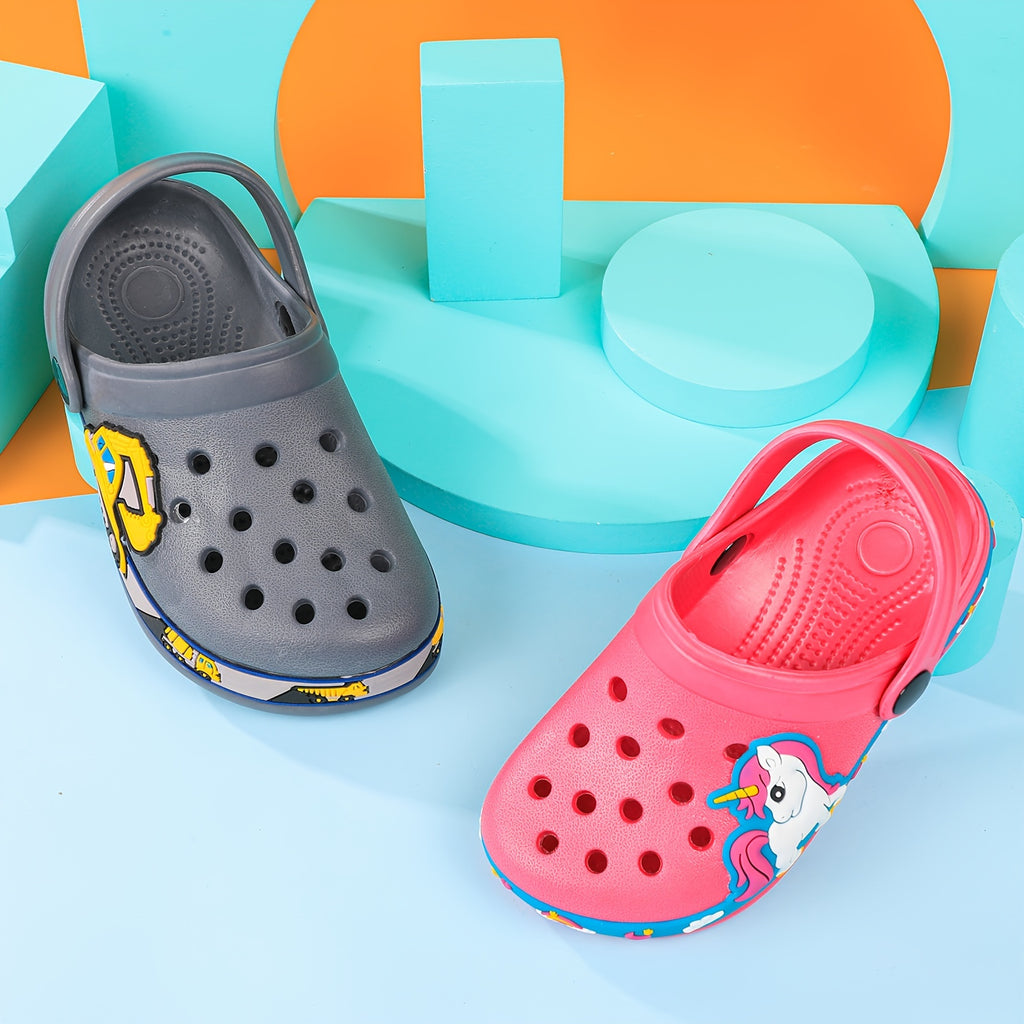 Youngsters' Dinosaur & Unicorn EVA Sandals with Ankle Strap - Anti-Slip Thick Sole, Breathable Summer Beach Garden Shoes for Youngsters & Youngsters, Soft Cushioned Low-Top Slippers (Grey & Pink), Allseason Footwear | Cartoon