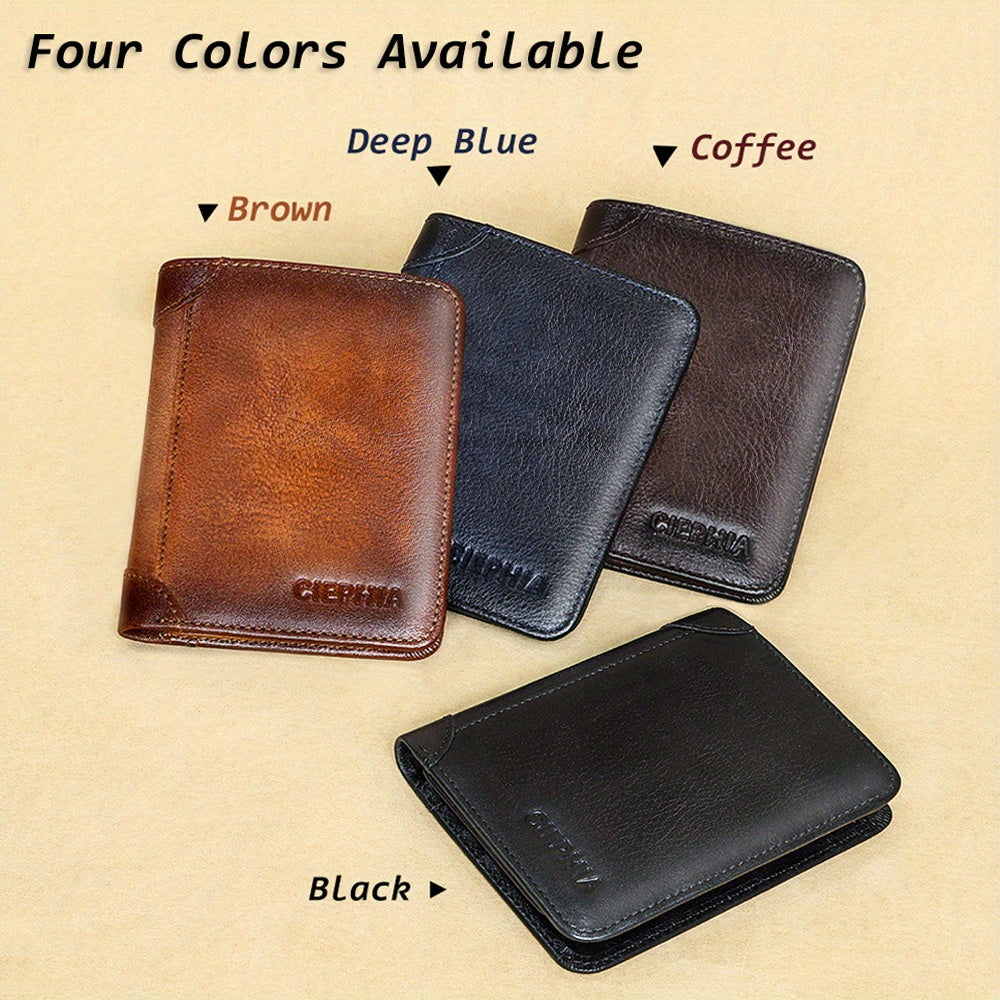 1pc Genuine Leather Rfid Blocking Wallets For Men, Retro Thin Short Multi-functional ID Credit Card Holder, Gifts To Men On Valentine's Day
