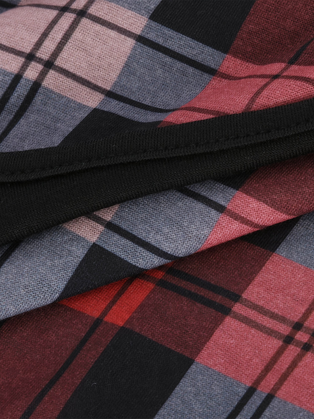 Plaid Print Deep V Neck Long Sleeve T-shirt, Casual Autumn & Winter Stylish T-shirt, Women's Clothing