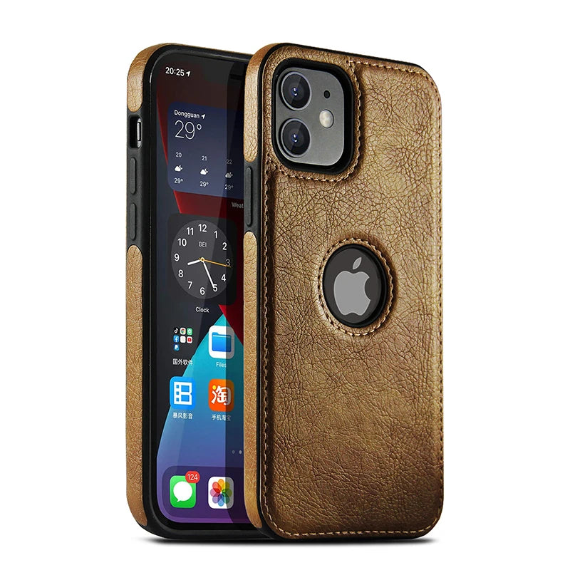 Cell Phone Case High Quality PU Leather Mobile Phones Cases for iPhone 11 12 13 14 15 Pro Max X XR Black Luxury Business Cover