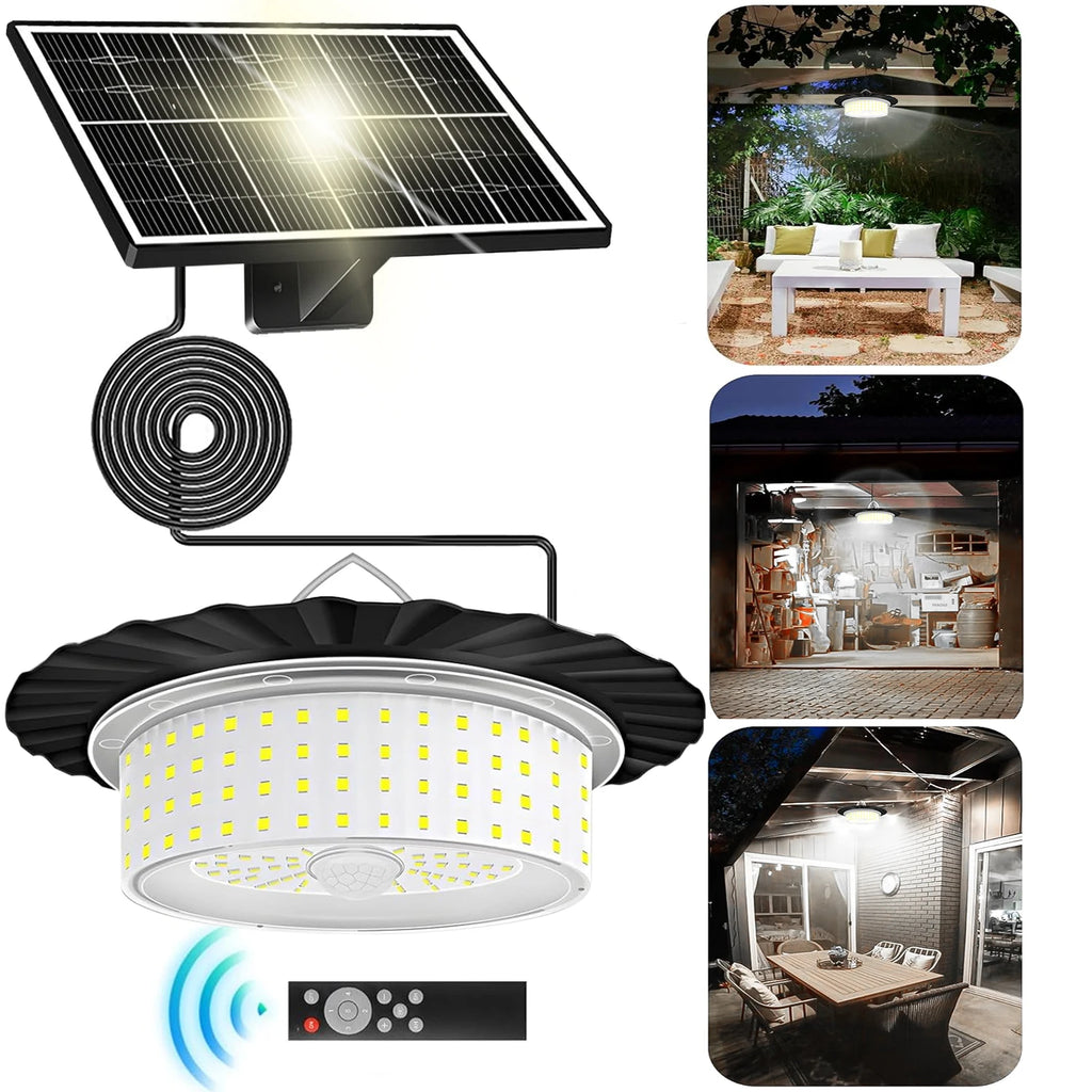 Solar Shed Lights with Motion Sensor Indoor Outdoor Waterproof LED Solar Pendant Light 5 Modes Lighting 5M Cord Spotlights
