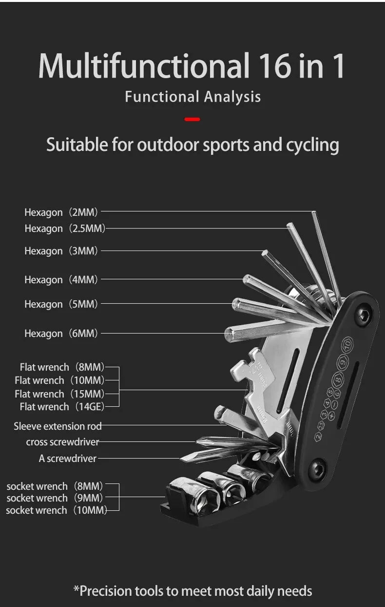 16 in 1 MTB Tools Road Bicycle Allen Wrench Pocket Tools Portable Bicycle Repair Tool set Multifunction Tools
