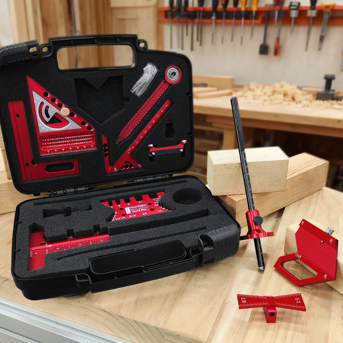 Woodworking Measurement Tool Kit with Storage Box, Project Layout Tools Set, Accurate Fast for Wooden Board Splicing Auxiliary