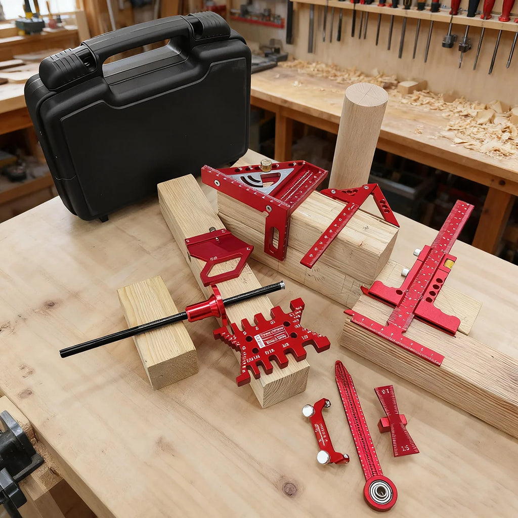 Woodworking Measurement Tool Kit with Storage Box, Project Layout Tools Set, Accurate Fast for Wooden Board Splicing Auxiliary