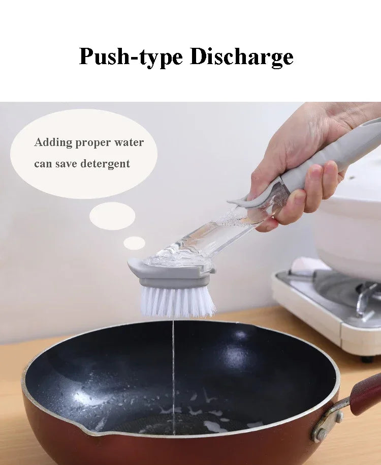 Kitchen Long Handle Cleaning Brush Automatic Liquid Dispenser Dishwashing Sponge Cleaning Brush Scrubber Kitchen Cleaning Tools