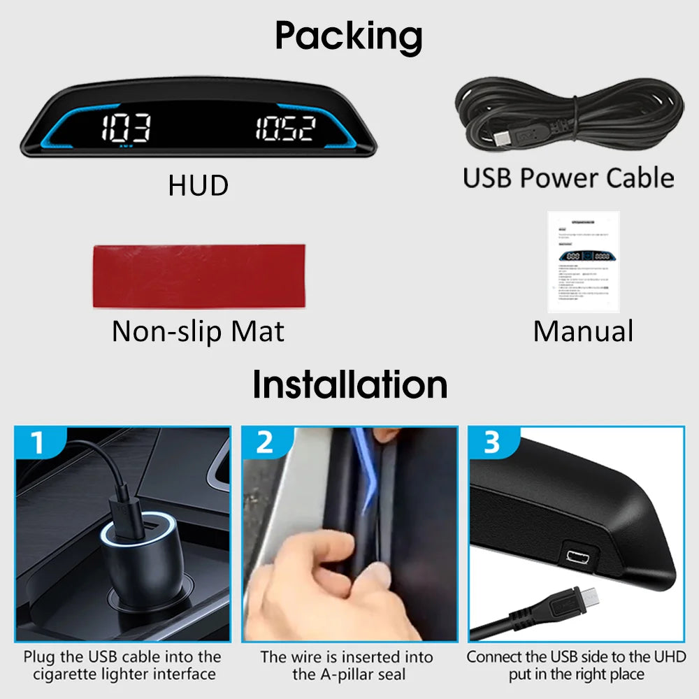 Hud Car Head Up Display GPS Speedometer Gadgets For Boat Motorcycle Car Accessories Digital Panel Speedometer Altimeter Compass