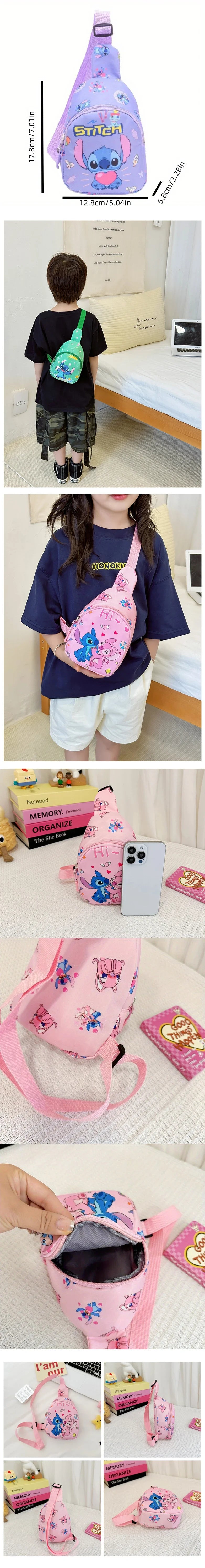 Stitch & Angel Sling Chest Bag, Cartoon Anime Crossbody Bag, Fashionable Casual Shoulder Bag with Coin Purse for Daily Travel
