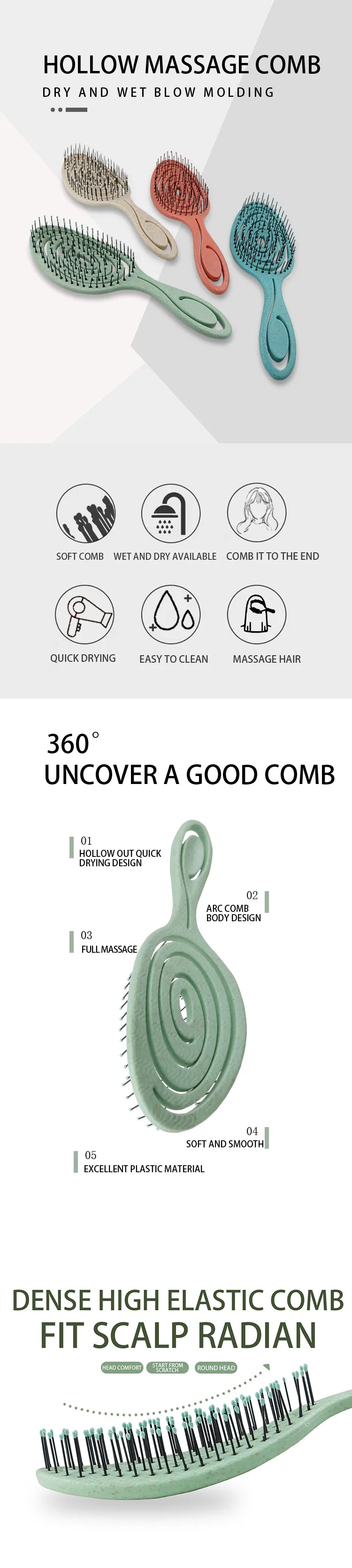 Hair Massage Comb Bristle Nylon Hairbrush Curly Detangle Hair Brush for Salon Hairdressing Tools