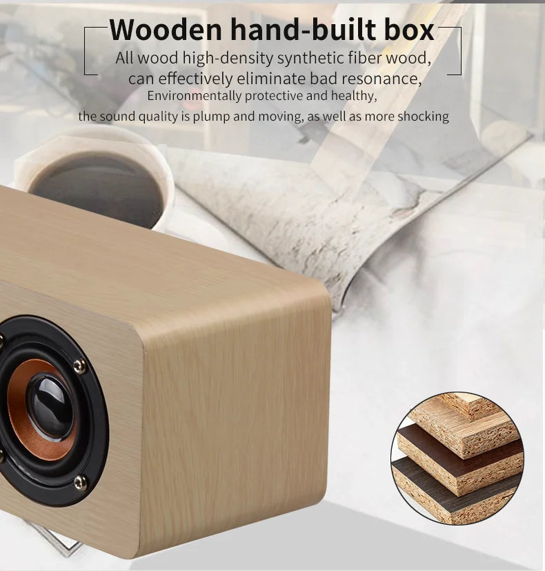 Wireless Bluetooth 5.0 Speakers For Computers Wooden Alarm Clock Display Sound System Player with AUX TF FM Radio Subwoofer Box