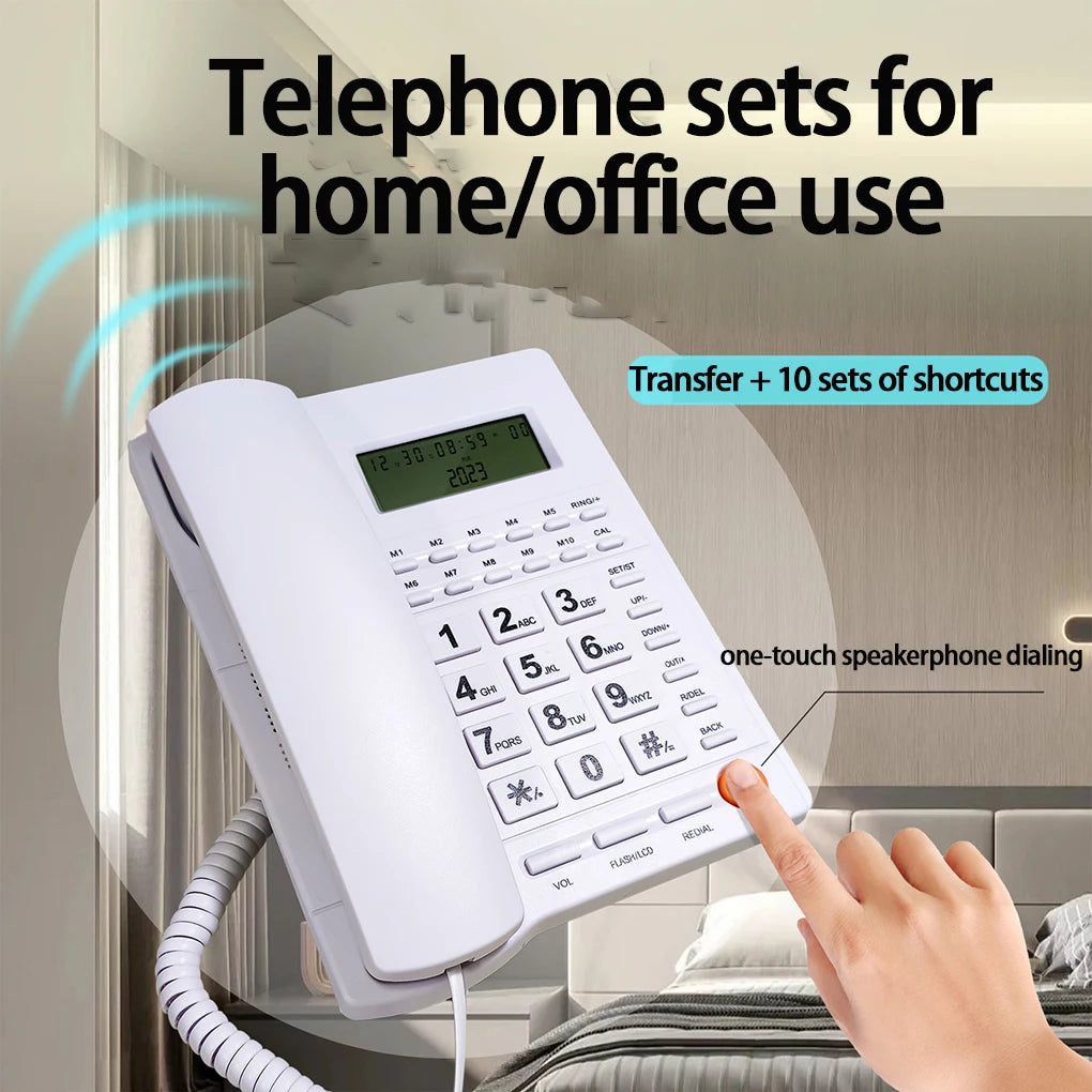 2025 New Caller ID Telephone With Display Landline Phone Desktop Corded Fixed Phone for Home Hotel Office Restaurant Black/White