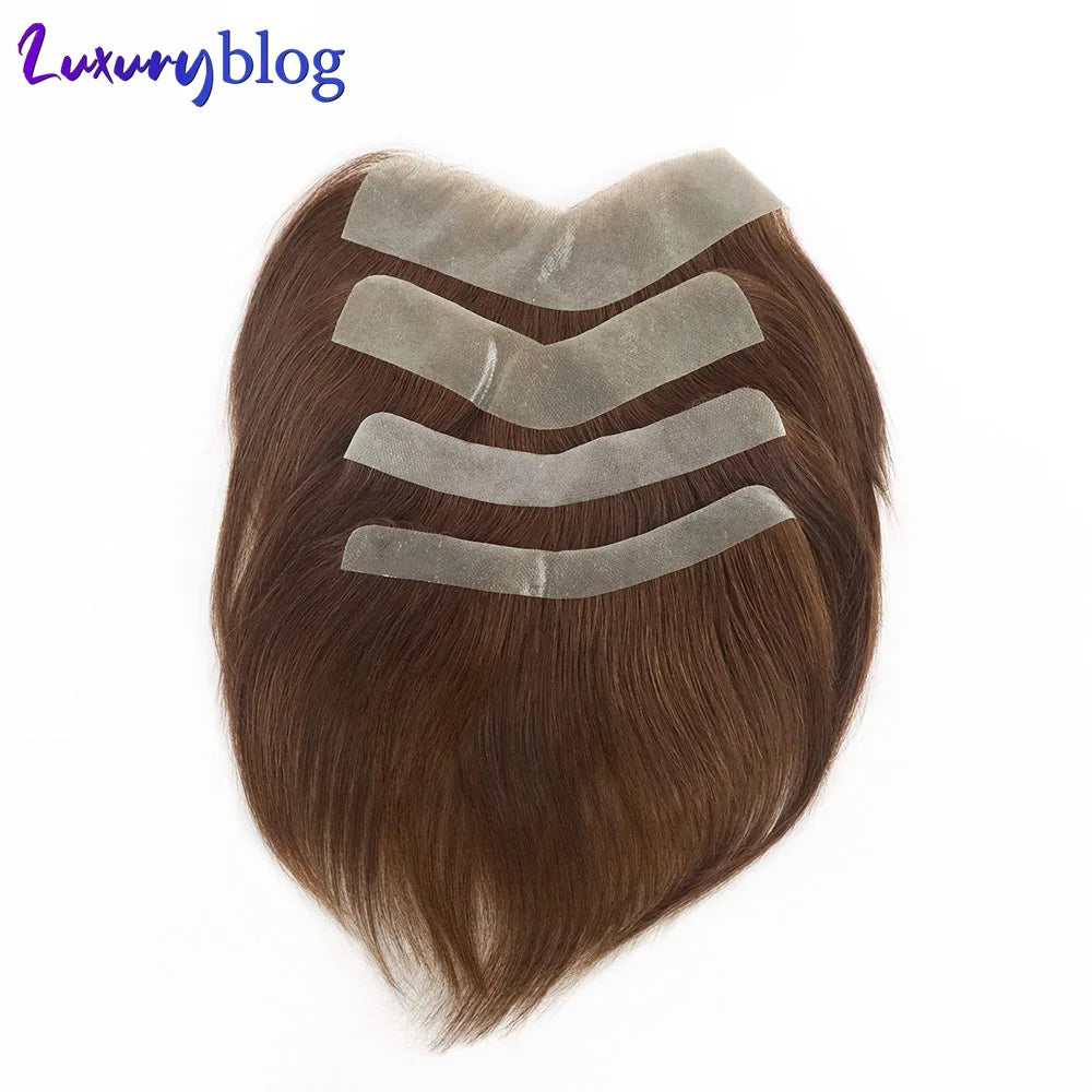 Brown Black Men Toupee Human Hair Frontal Hairline 180 Density V Loop Straight Forehead Toupee Natural Hair Capillary Prosthesis