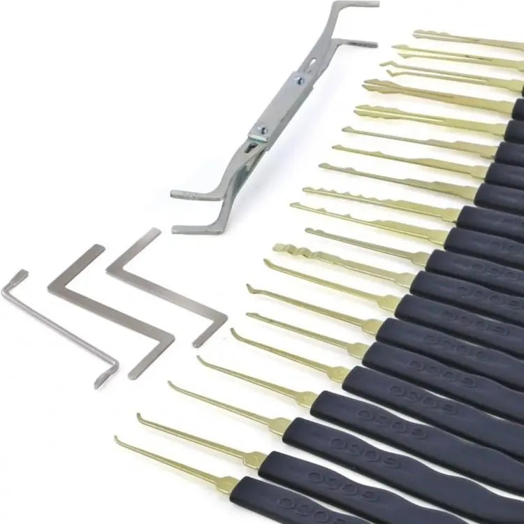 24pcs Locksmith Titanium Plating Tool Kit with Grey Handle Beginner and Locksmith Practice Picktools Padlock Professional Tools