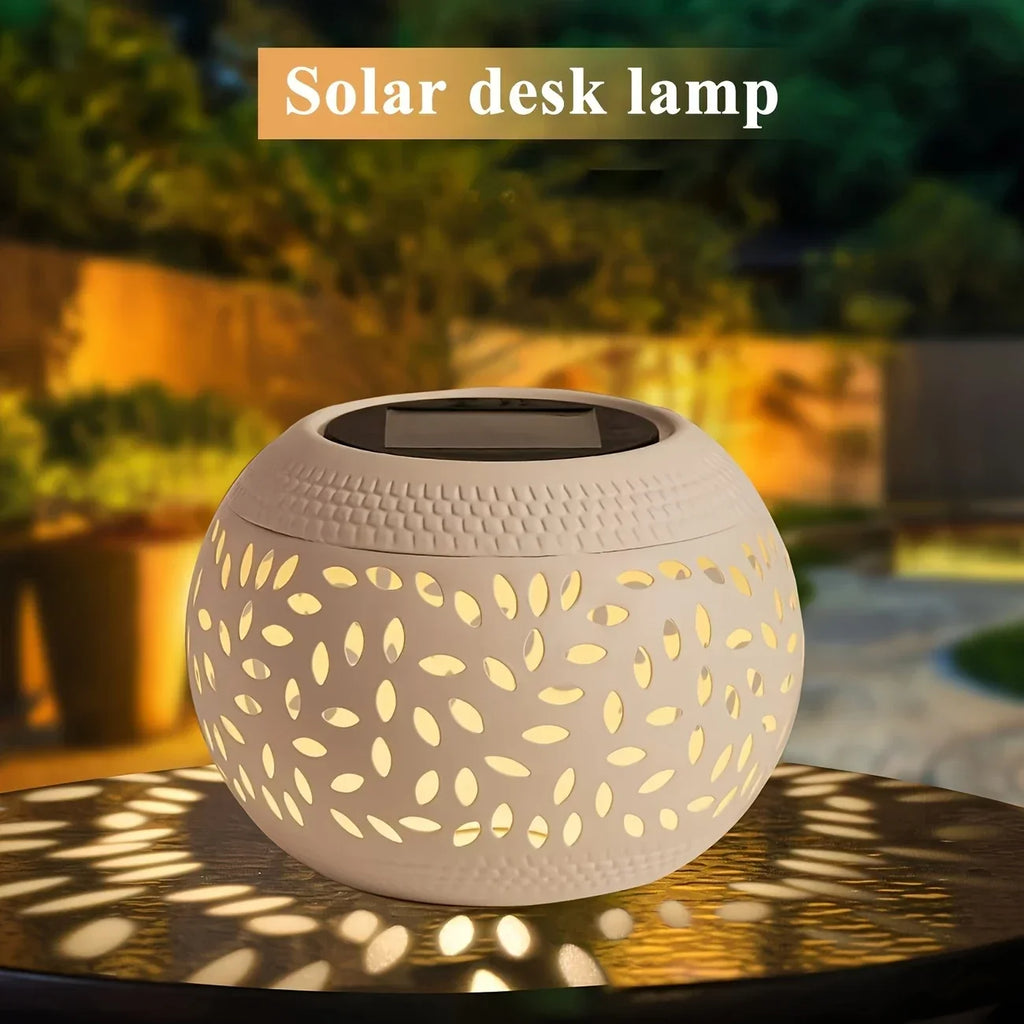 Solar desktop lamp, desktop lighting lamp, hollow metal lighting lamp, solar lamp, suitable for courtyards, gardens and lawns
