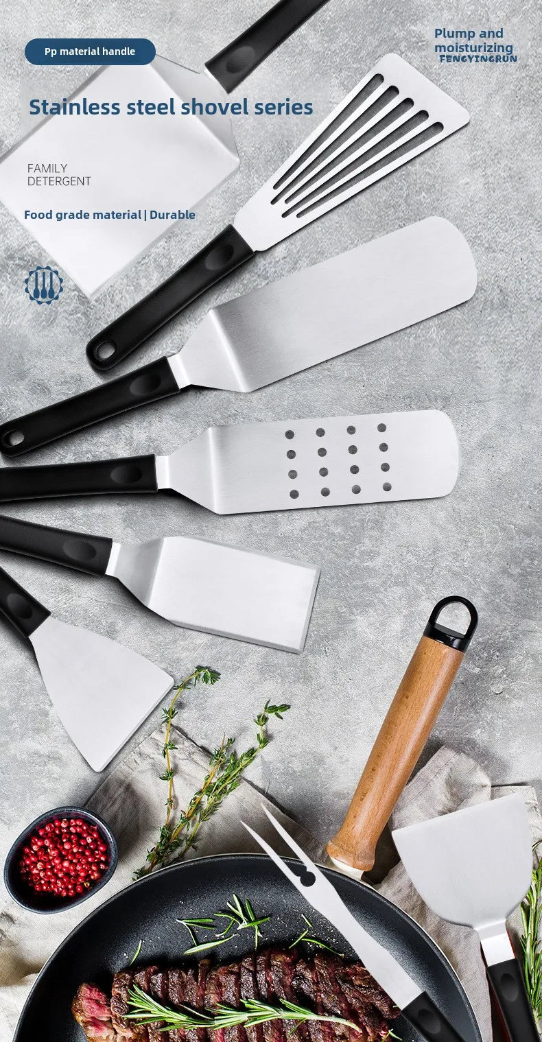 Barbecue tool set combination outdoor equipment Stainless Steel Grill steak frying shovel wholesale tools,