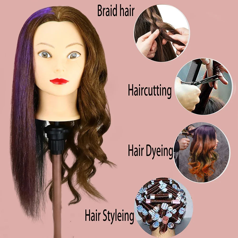 100% Real Human Hair Doll Head For Hairstyle Professional Training Head Kit Mannequin Head Styling To Practice Hot Curl Iron St