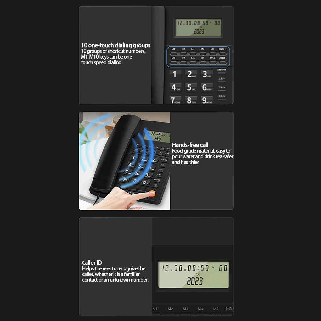 2025 New Caller ID Telephone With Display Landline Phone Desktop Corded Fixed Phone for Home Hotel Office Restaurant Black/White