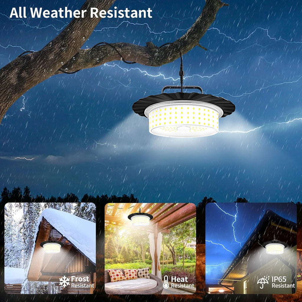 Solar Shed Lights with Motion Sensor Indoor Outdoor Waterproof LED Solar Pendant Light 5 Modes Lighting 5M Cord Spotlights