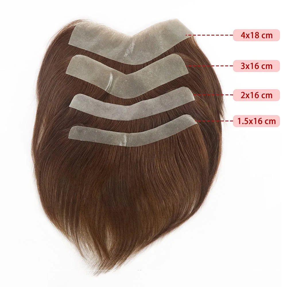 Brown Black Men Toupee Human Hair Frontal Hairline 180 Density V Loop Straight Forehead Toupee Natural Hair Capillary Prosthesis