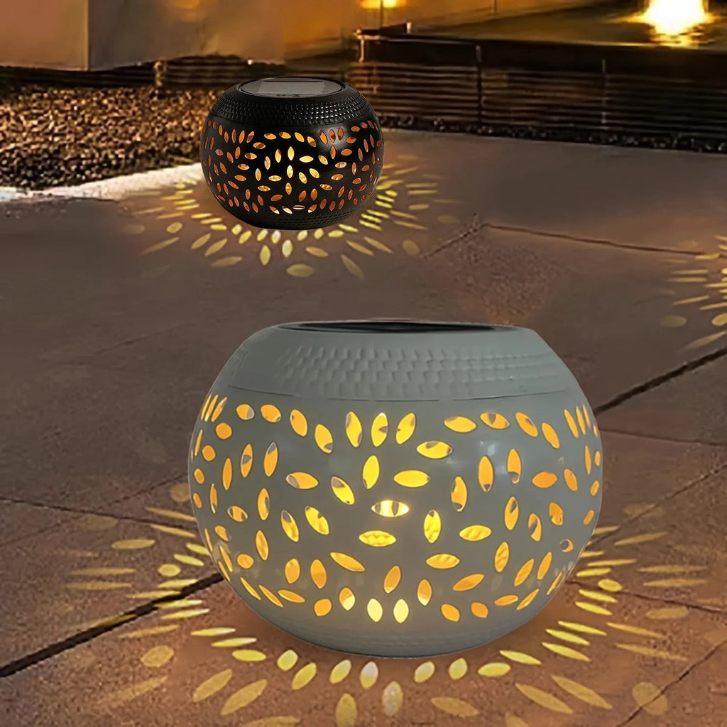Solar desktop lamp, desktop lighting lamp, hollow metal lighting lamp, solar lamp, suitable for courtyards, gardens and lawns