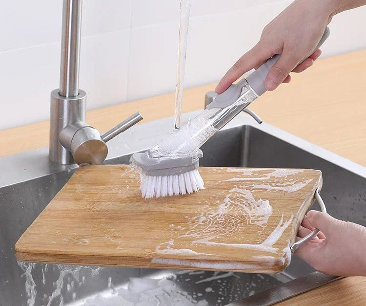 Kitchen Long Handle Cleaning Brush Automatic Liquid Dispenser Dishwashing Sponge Cleaning Brush Scrubber Kitchen Cleaning Tools