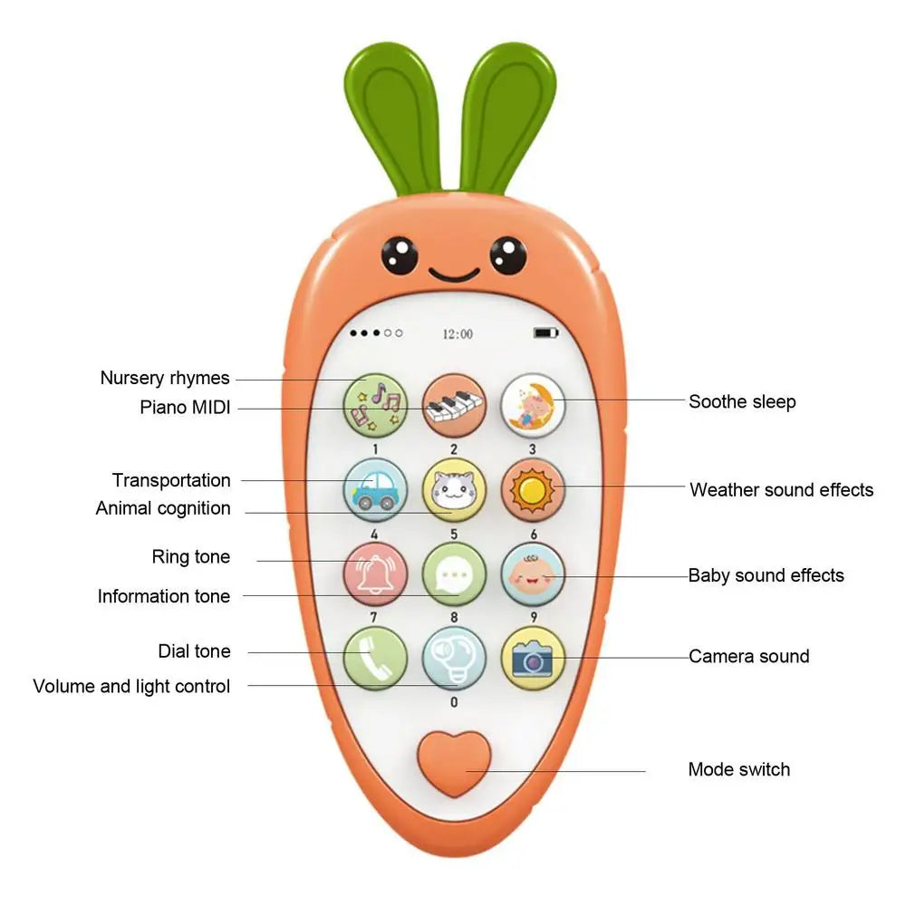 Kids Toy Phone Toddler Cell Phone And Kids Phone Toy Colorful Musical Kids Play Phone Educational Carrot Shaped Toy For Early