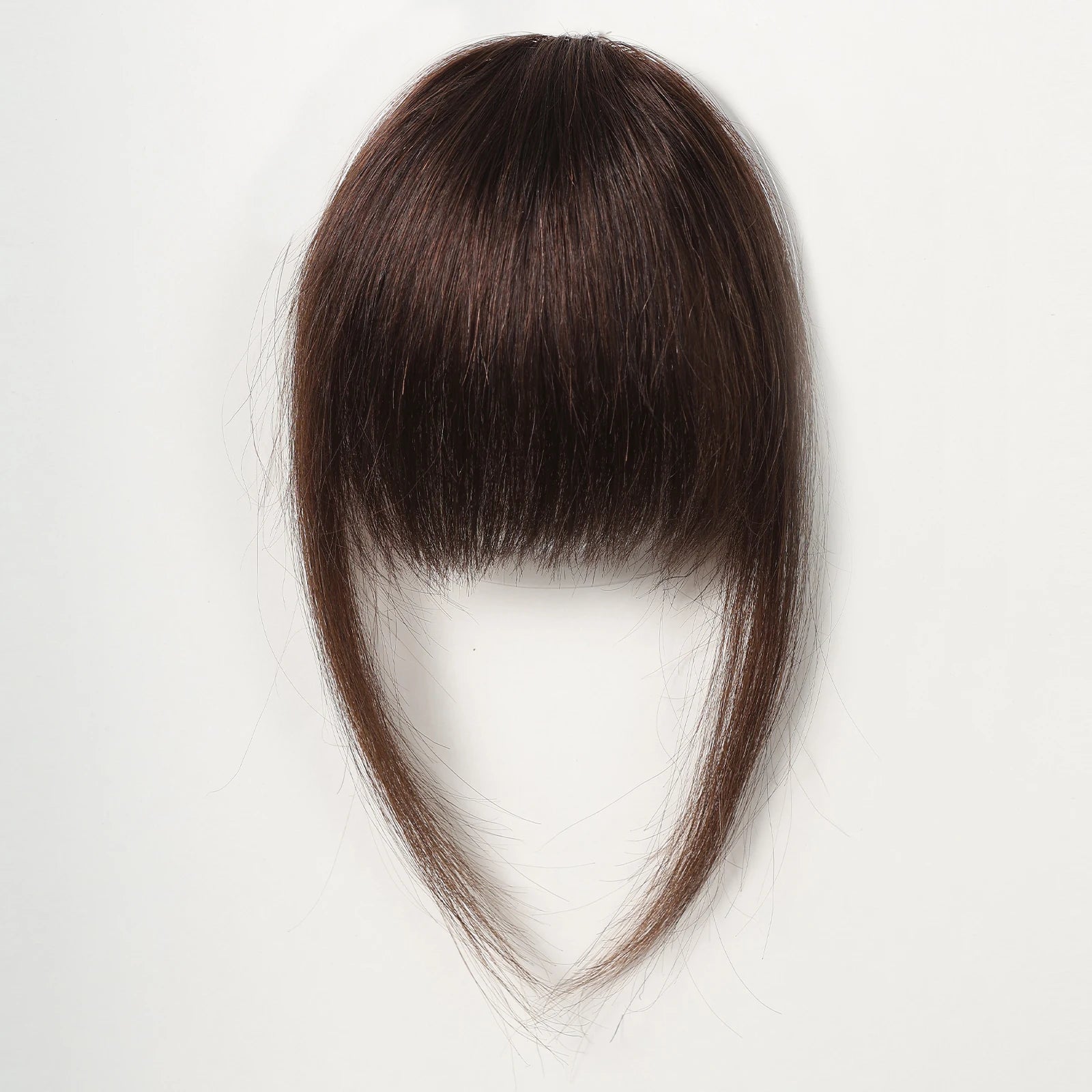 100% Human Hair Bangs Natural Brown Wispy Bang Hair Clip in Bangs Fringe with Temples Hairpiece for Women Clip on Air Bang 4.5in