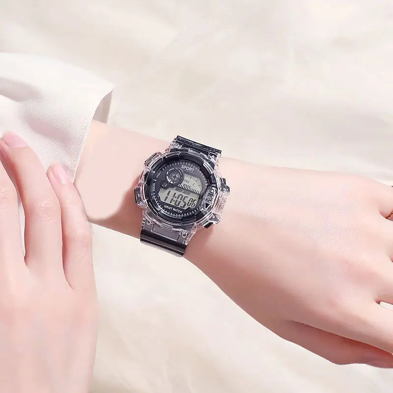 Children's Electronic Watch Teenage Couple Fashion Sports Multifunctional Watch and Acrylic Beaded Bracelet Set Gift for Kids