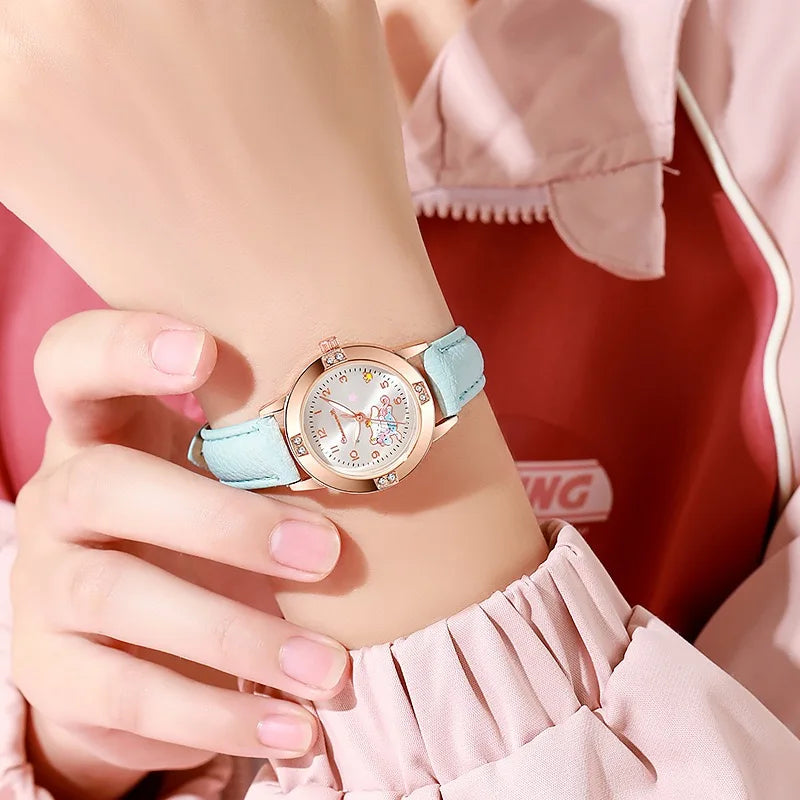 Sanrio Hello Kitty Watches Cinnamoroll Kuromi My Melody Cute Cartoon Rose Gold with Diamond Belt Watch Women's Quartz Watch