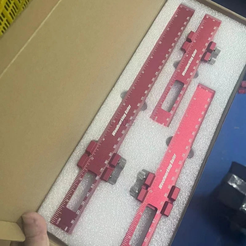 Woodworking Tools Ruler - Pocket Ruler Layout Tool Aluminum Precision Ruler with T-Track Metal Slide Stops,Inch and Metric Scale