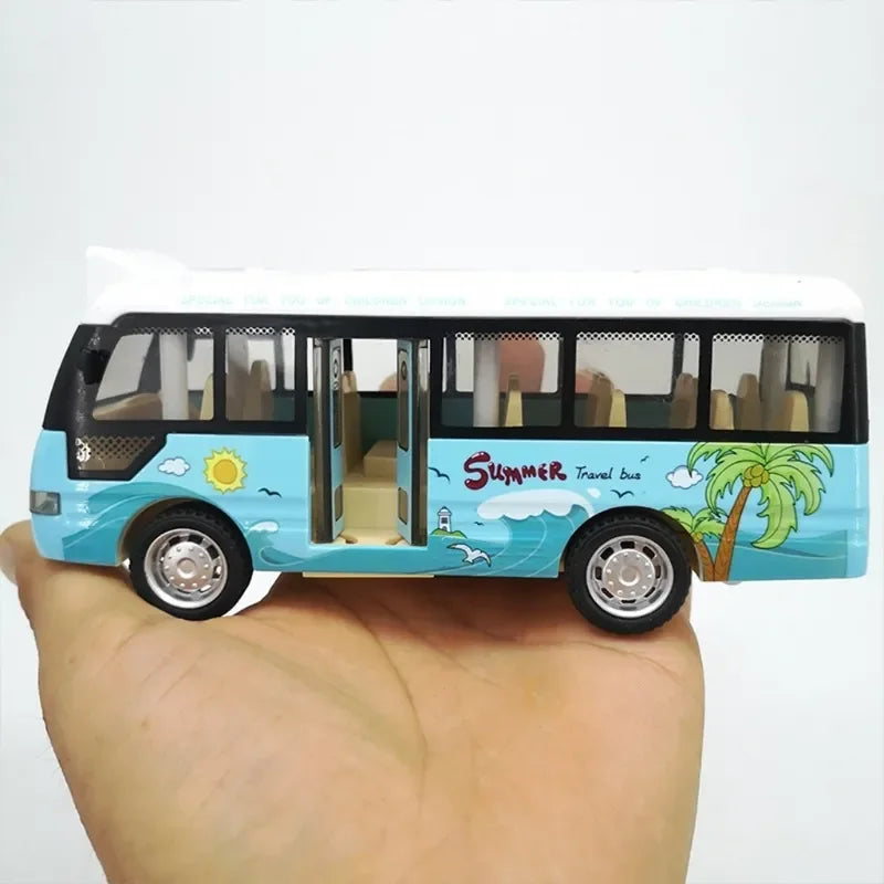 City Bus Toys Cars for Toddlers Cars for Boys Girls Pull Back Play Vehicle Bus Model with Sound Light Up & Open-able Doors