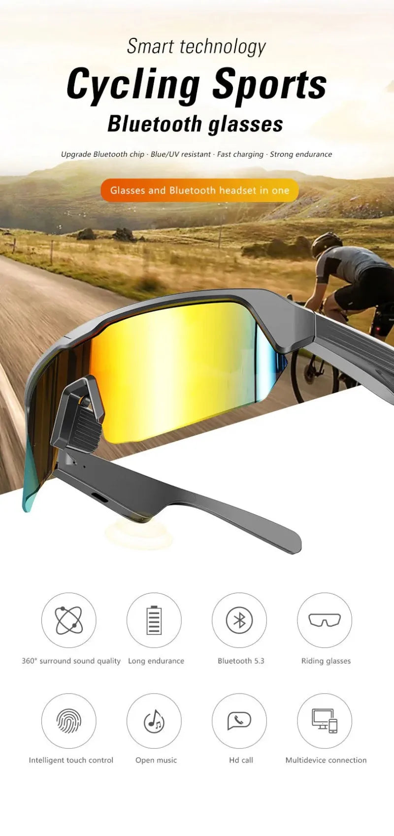 Cycling Running Bluetooth Smart Glasses Technology Audio Call Remote Headset Sunglasses Sports Driving Music Earbuds Headphones
