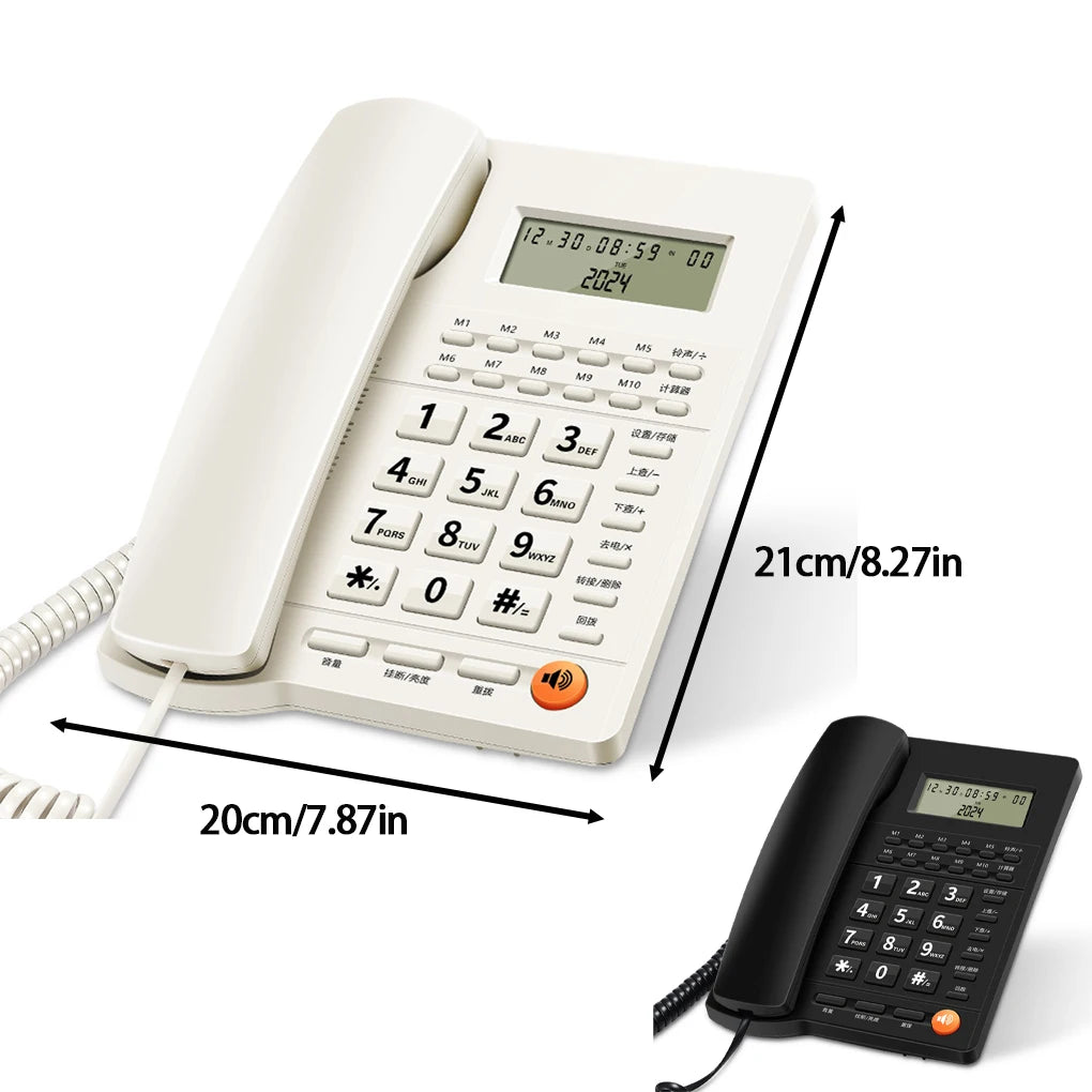 2025 New Caller ID Telephone With Display Landline Phone Desktop Corded Fixed Phone for Home Hotel Office Restaurant Black/White