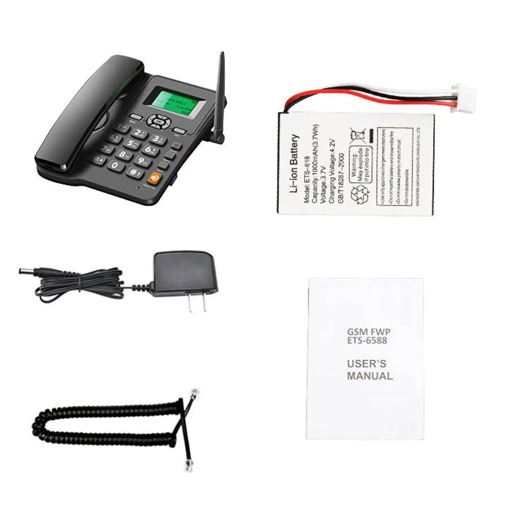 Cordless Phone Desktop Telephone Support GSM 850/900/1800/1900MHZ Dual SIM Card 2G Fixed Wireless Phone with Antenna Radio Alarm