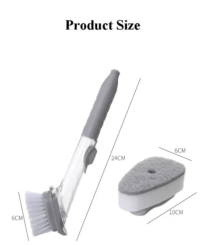 Kitchen Long Handle Cleaning Brush Automatic Liquid Dispenser Dishwashing Sponge Cleaning Brush Scrubber Kitchen Cleaning Tools