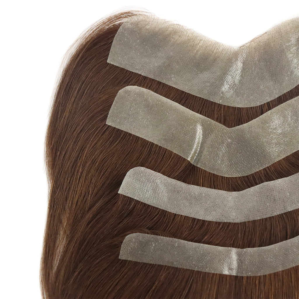 Brown Black Men Toupee Human Hair Frontal Hairline 180 Density V Loop Straight Forehead Toupee Natural Hair Capillary Prosthesis