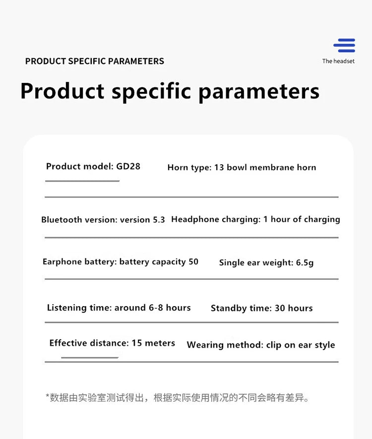 Bone Conduction 5.3 Wireless Bluetooth Headset Talking Clip-on Headset Long Time Wear Without Pain Ultra Long Battery Life